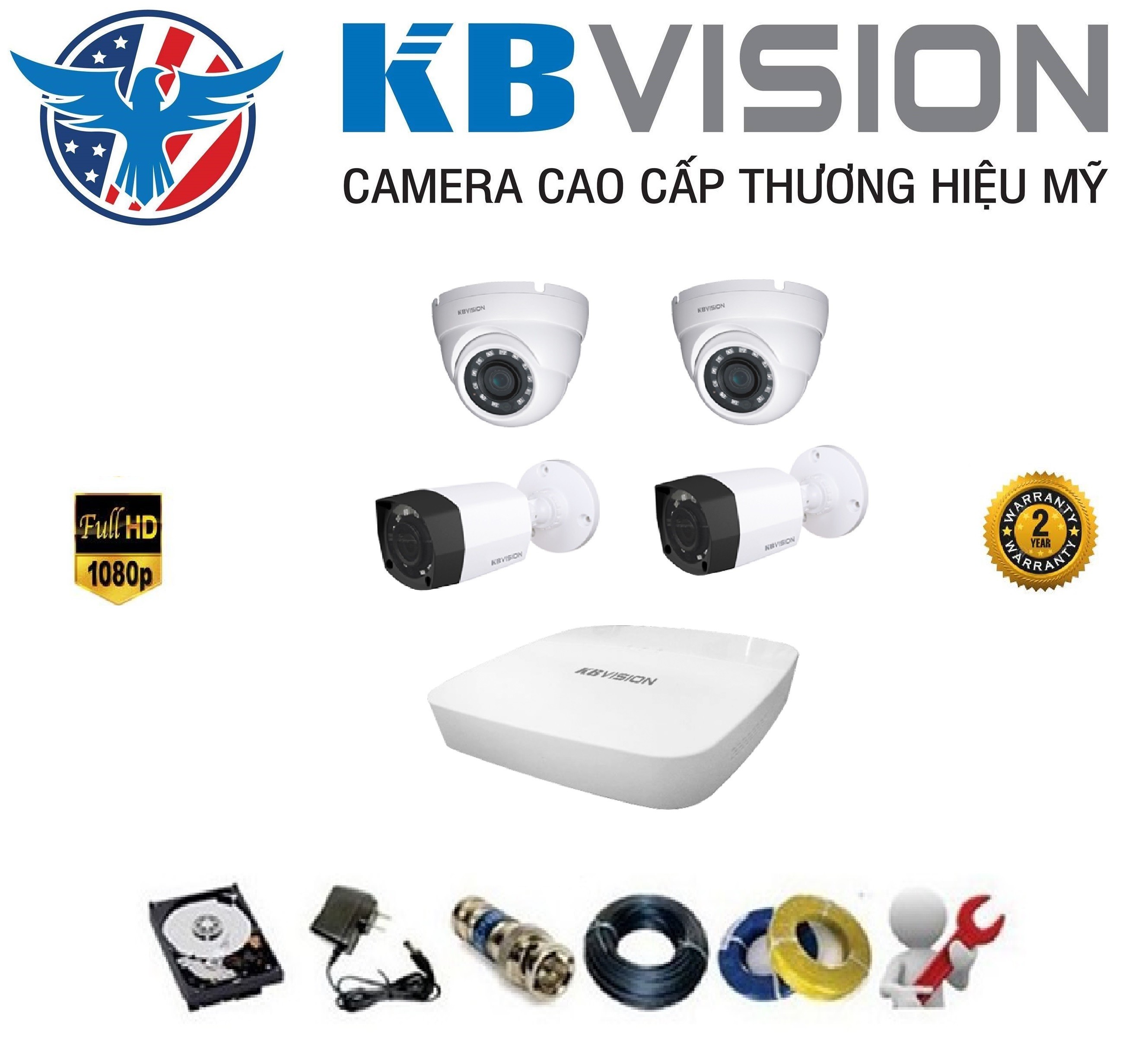 Trọn Bộ 4 Camera Kbvision HD Kèm Đầu Ghi