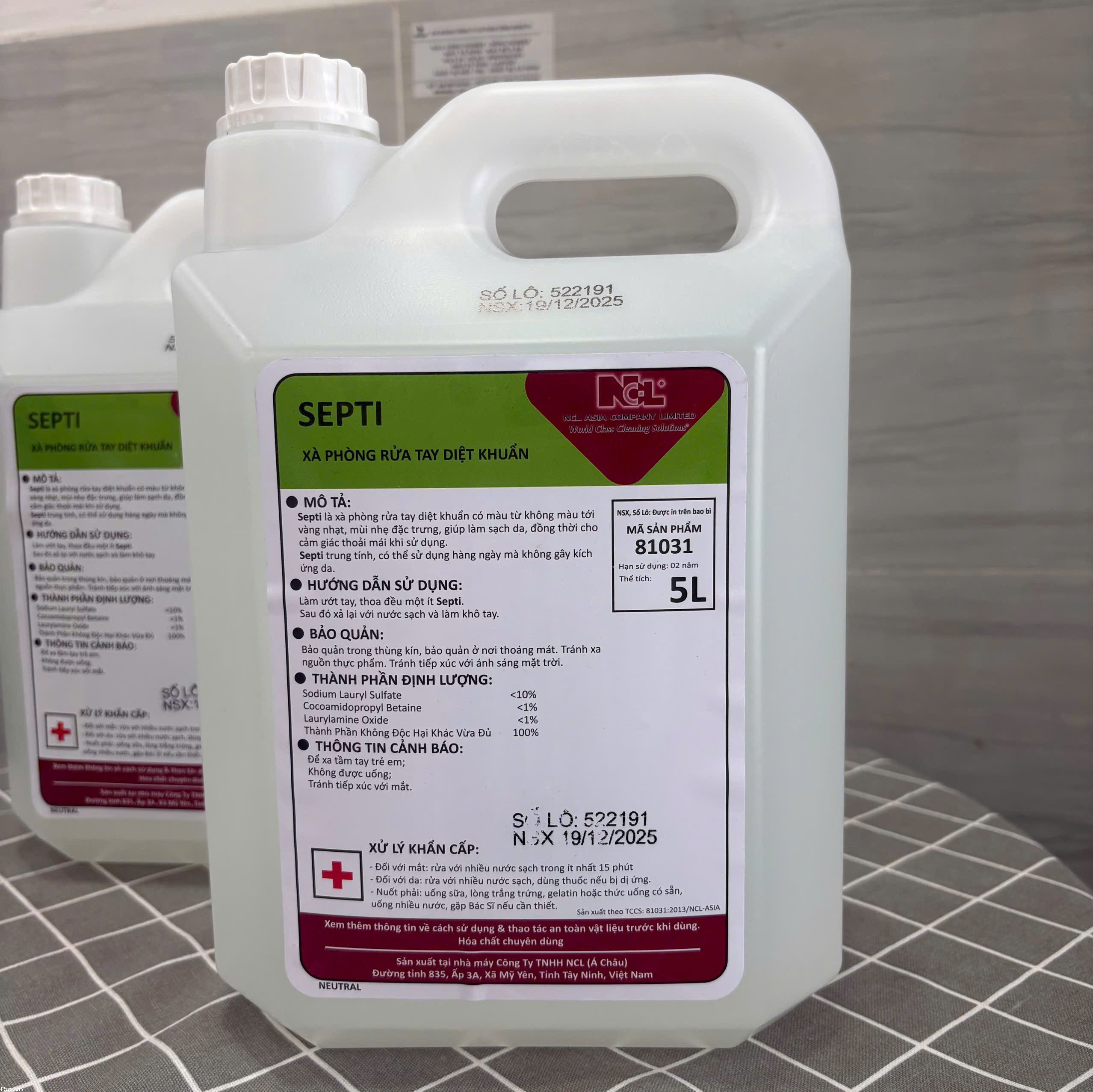 NƯỚC RỬA TAY DIỆT KHUẨN, KHÔNG MÙI SEPTI- 5LIT