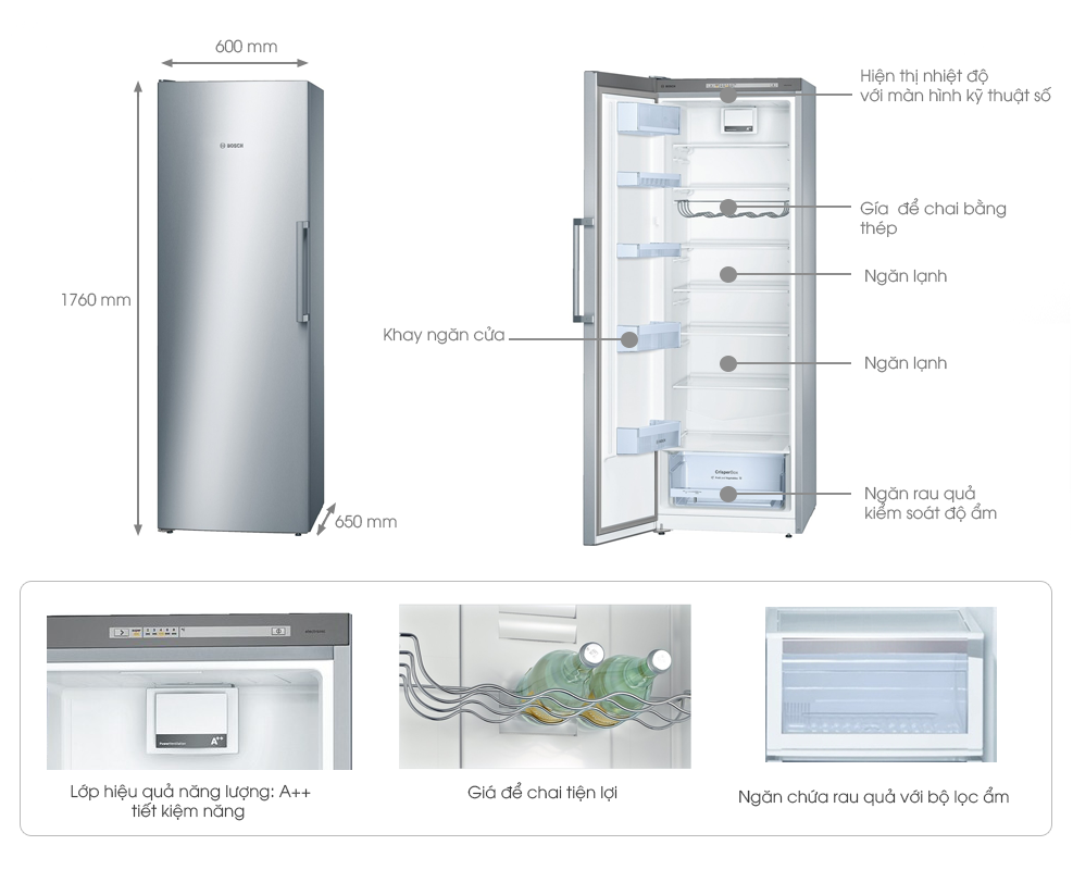 Tủ lạnh 1 cánh màu trắng Bosch KSV36VW30