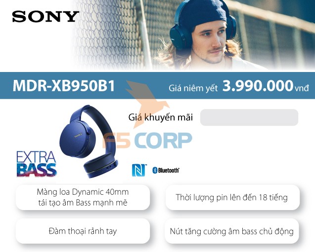 Tai nghe cao cấp di động Sony MDR-XB950B1