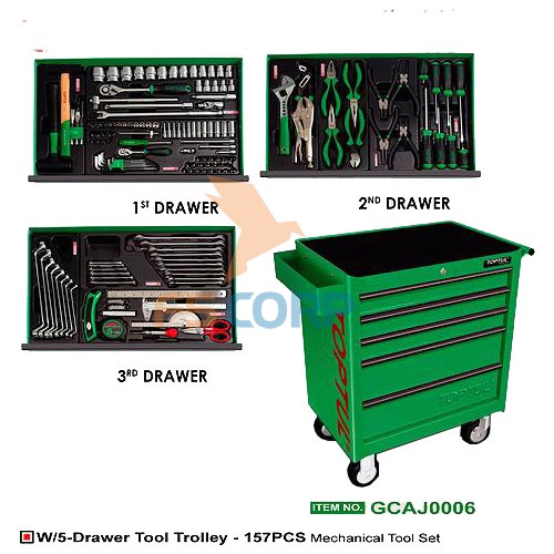 Tủ 5 ngăn với 3 ngăn có đồ nghề 157 chi tiết Toptul GCAJ0006