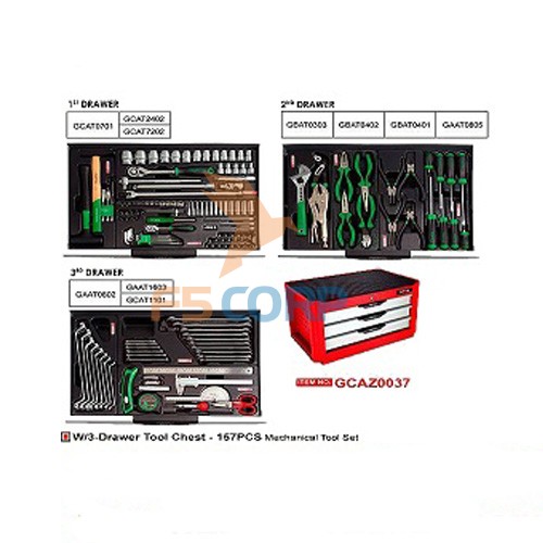 Hộp  3 ngăn chuyên dùng thế hệ mới có đồ nghề 157 chi tiết Toptul GCAZ0037