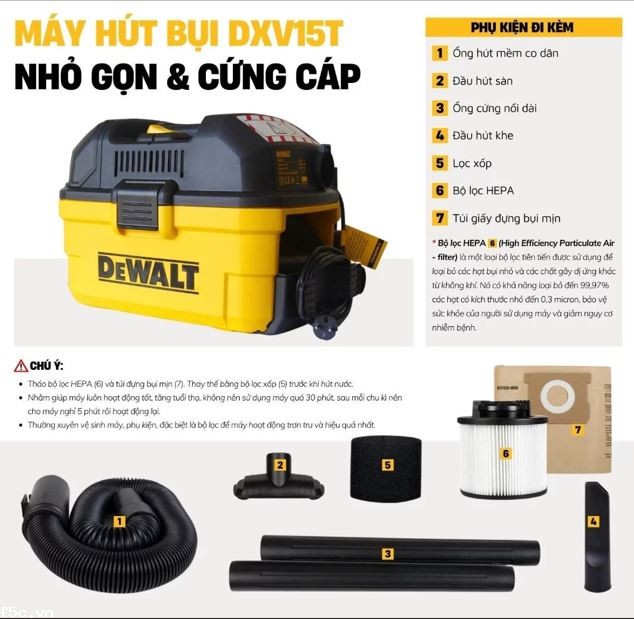 Máy hút bụi hút công nghiệp 3 chức năng Dewalt DXV15T  15 Lít - Ướt/Khô/Thổi 