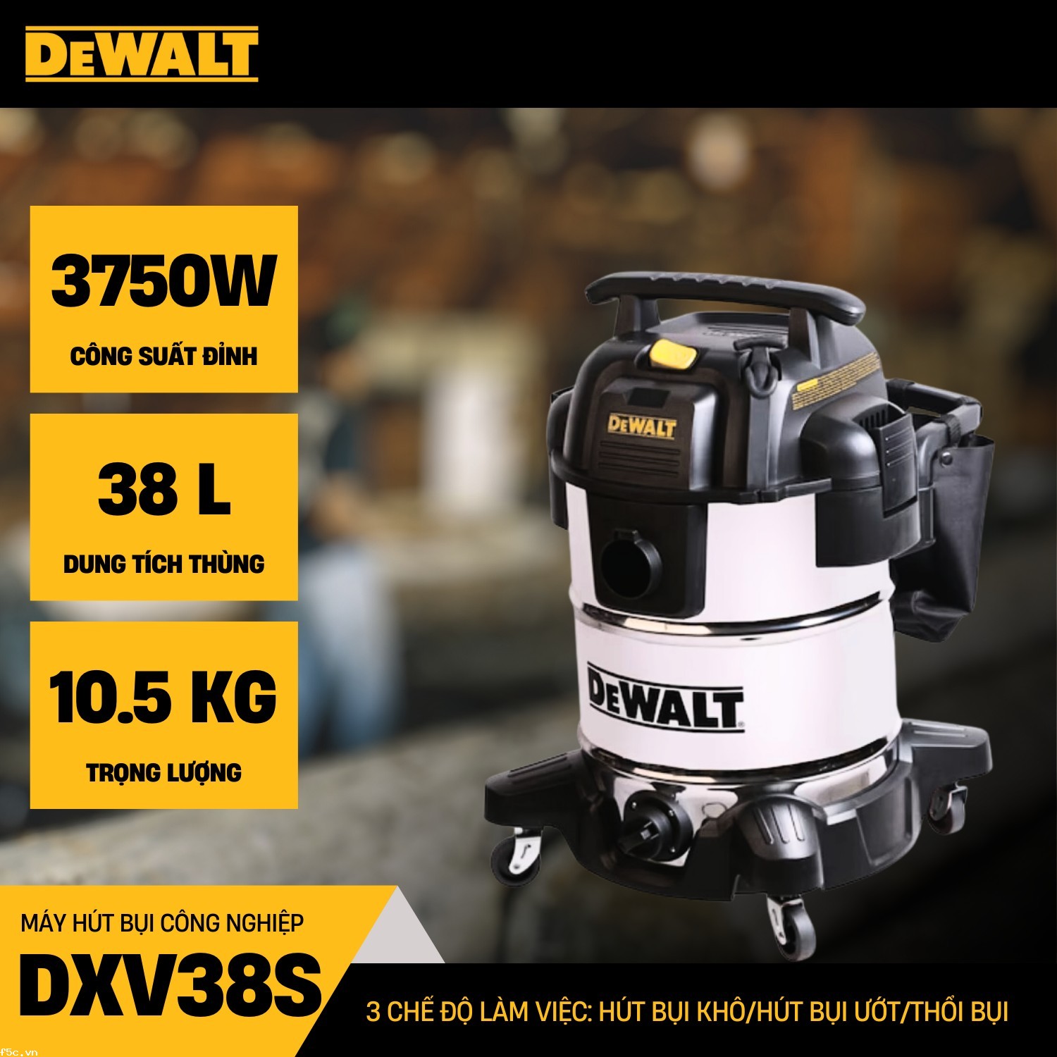 Máy hút bụi hút công nghiệp 3 chức năng Dewalt DXV38S 38 Lít  - Ướt/Khô/Thổi 