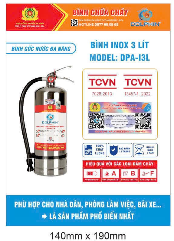 Bình chữa cháy đa năng gốc nước Dolphin DPA-I3L