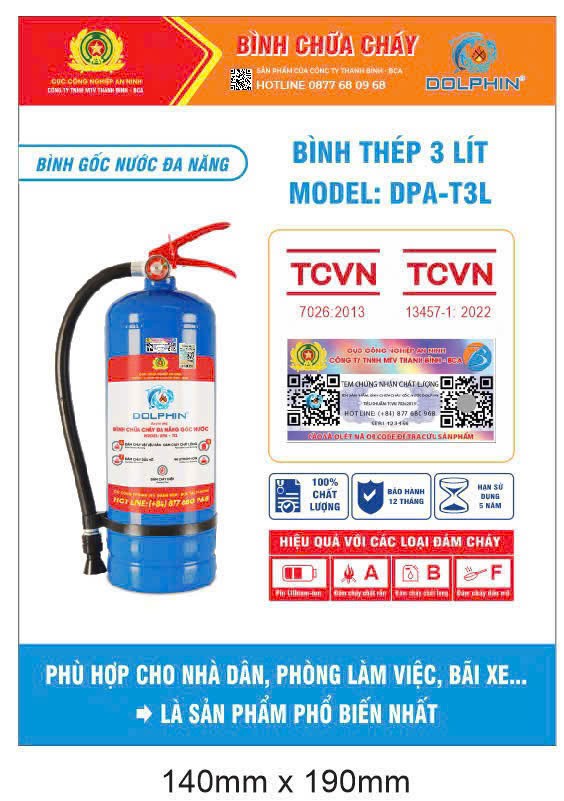 Bình chữa cháy đa năng gốc nước Dolphin DPA-T3L
