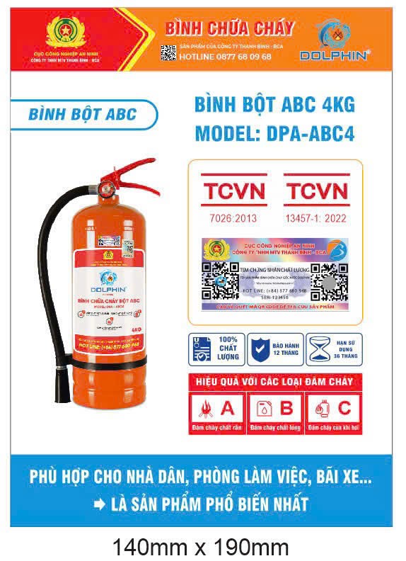 Bình chữa cháy dạng bột Dolphin DPA-ABC04