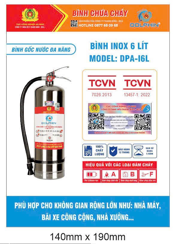 Bình chữa cháy đa năng gốc nước Dolphin DPA-I6L ( Inox - 6 lít)