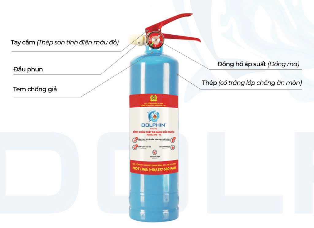 Bình chữa cháy đa năng gốc nước Dolphin DPA-T1L ( Thép - 1 Lít) 