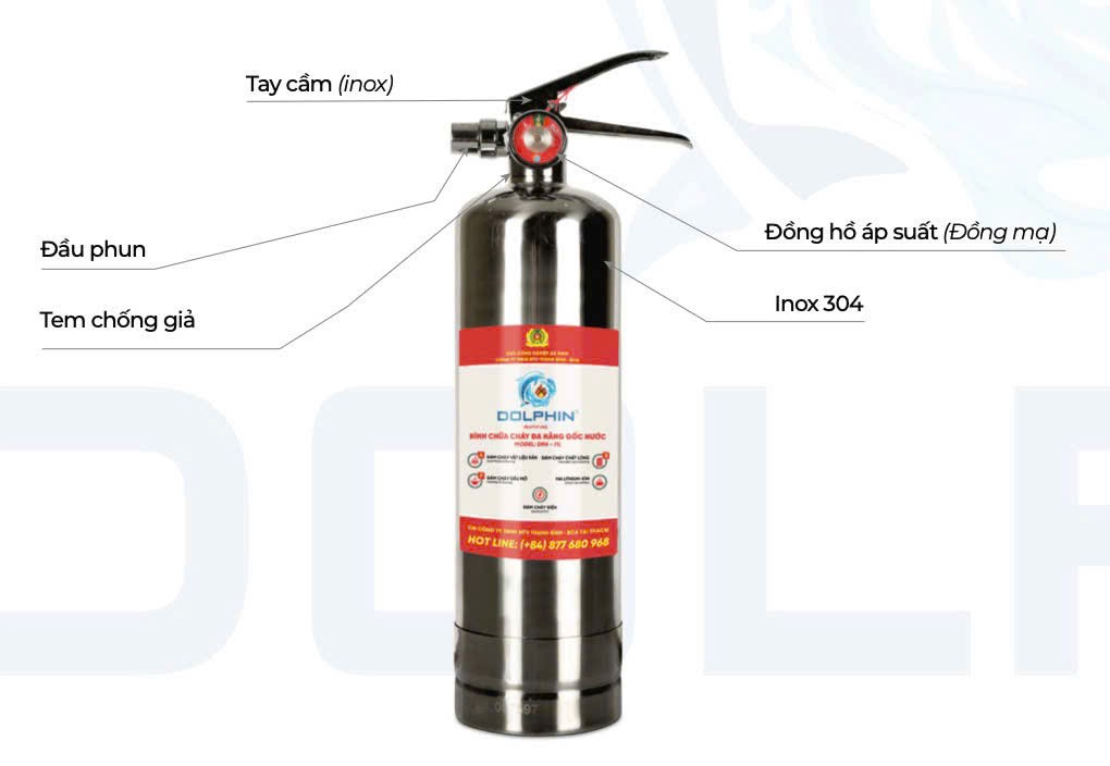 Bình chữa cháy đa năng gốc nước Dolphin DPA-I1L ( Inox - 1 Lít) 