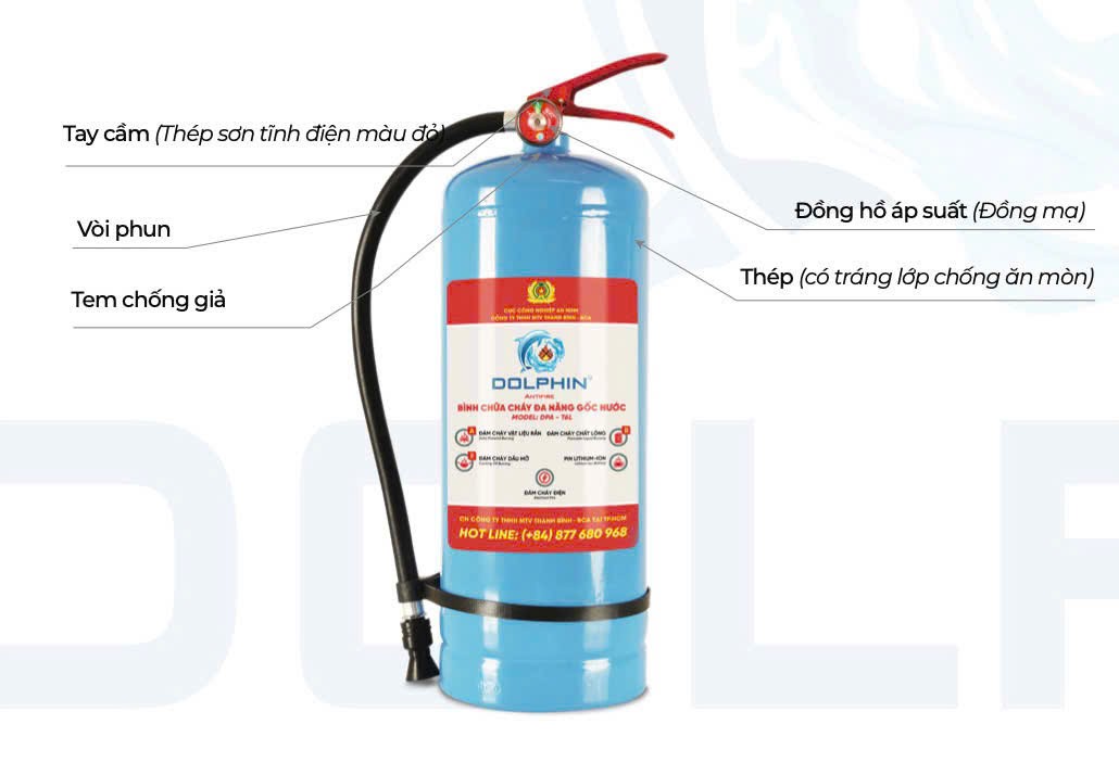 Bình chữa cháy đa năng gốc nước Dolphin DPA-T6L ( Thép - 6 Lít) 