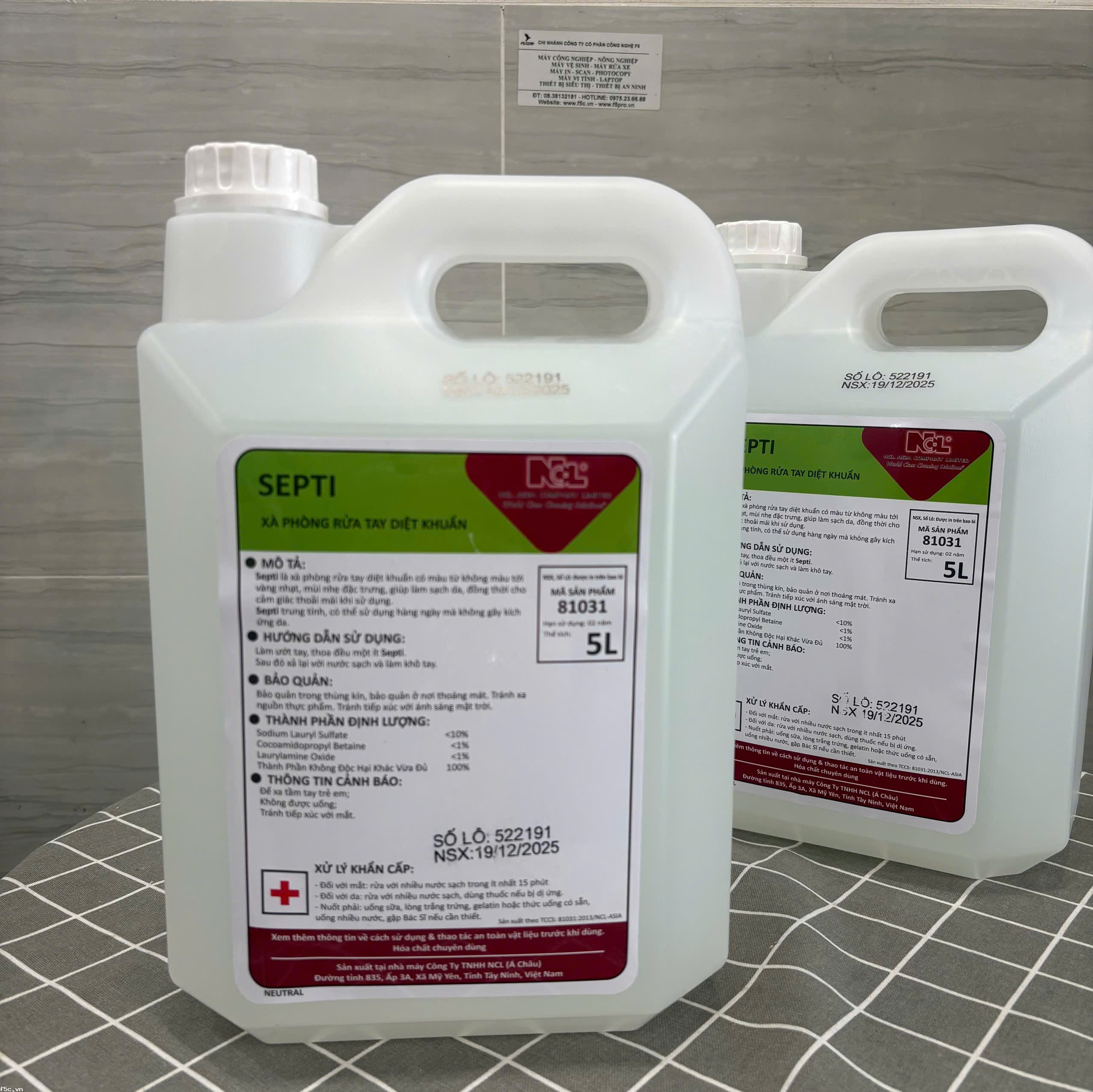 NƯỚC RỬA TAY DIỆT KHUẨN, KHÔNG MÙI SEPTI- 5LIT