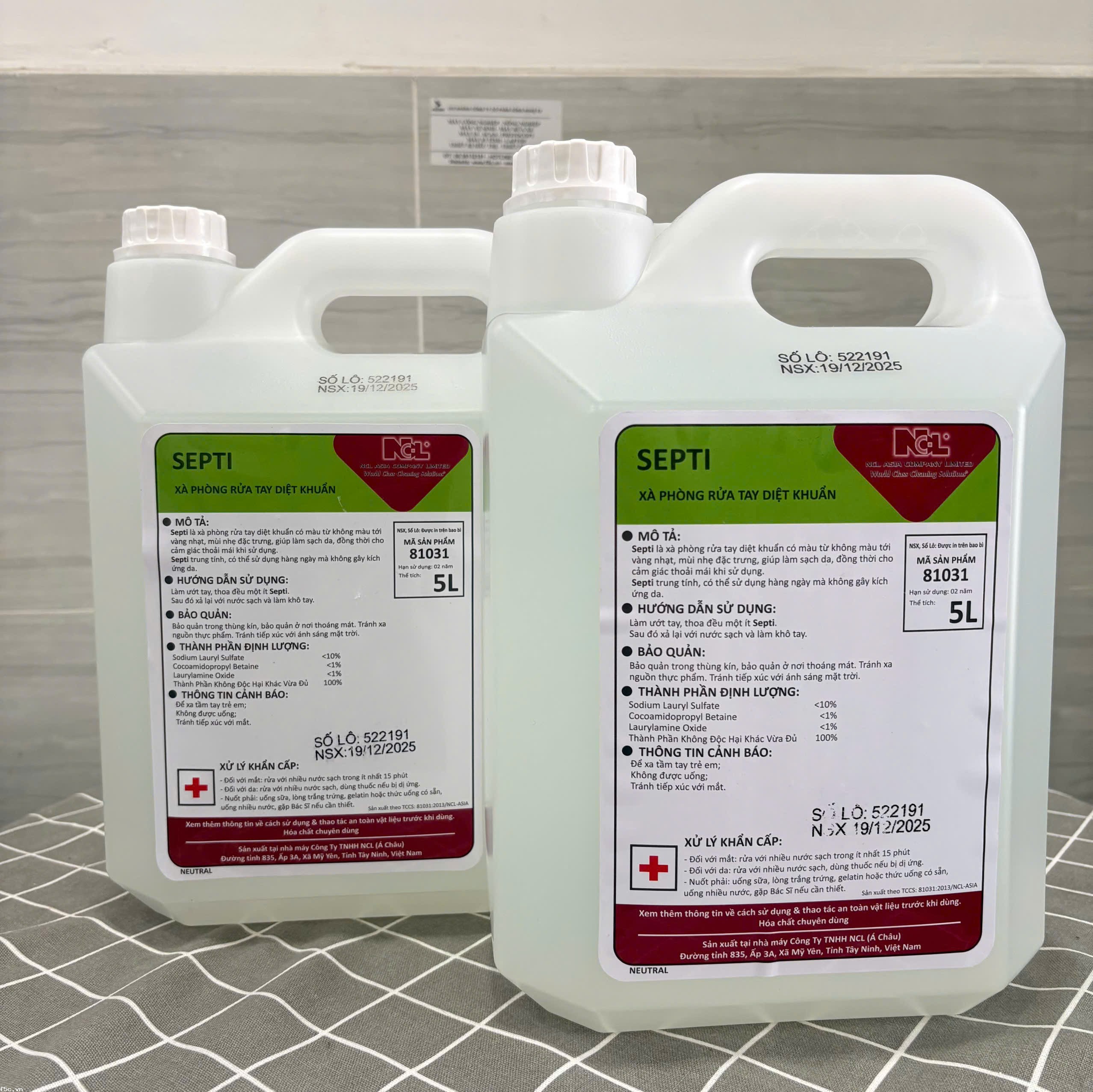 NƯỚC RỬA TAY DIỆT KHUẨN, KHÔNG MÙI SEPTI- 5LIT