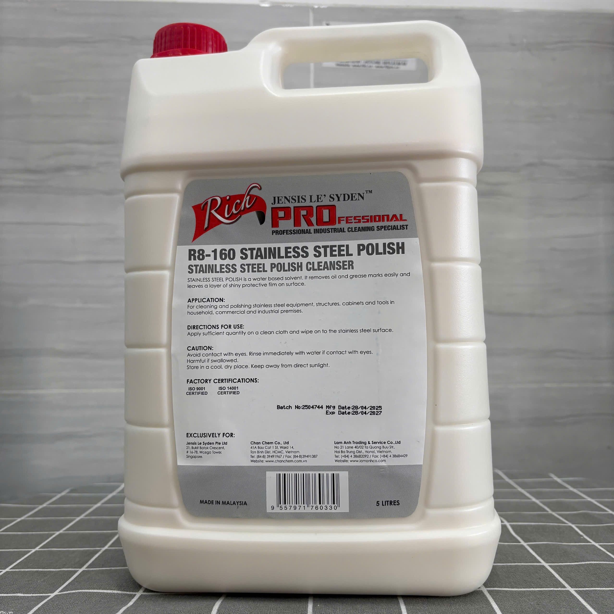Dung dịch tẩy rỉ sét, đánh bóng và bảo dưỡng bề mặt inox, đồng, nhôm,... tạo lớp bảo dưỡng chống oxi hóa Richpro R8-160 Steel Brite