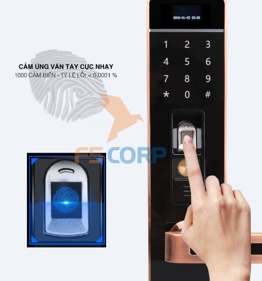 Khóa cửa vân tay cao cấp 5ASYSTEMS TS 7800 (Màu đồng cao cấp)