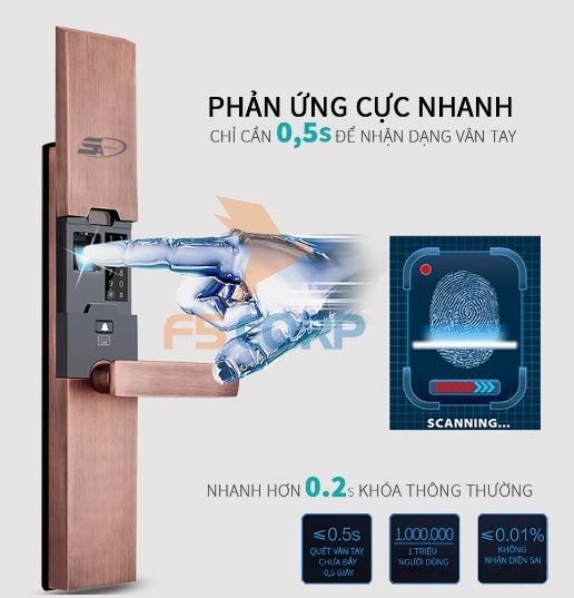 Khóa cửa vân tay cao cấp 5SYSTEMS SK-06 (Màu đồng)