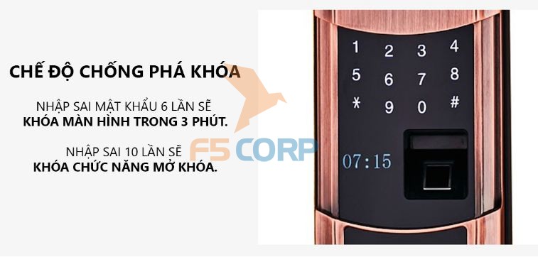 Khóa cửa vân tay cao cấp 5ASYSTEMS TS 9000 (Màu đồng cao cấp)