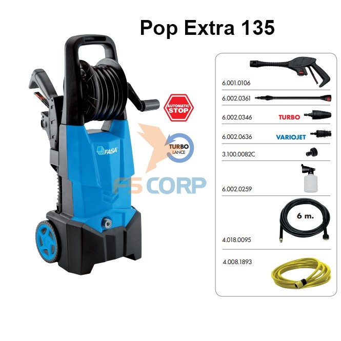 Máy phun xịt rửa xe áp lực cao Fasa Pop Extra 135