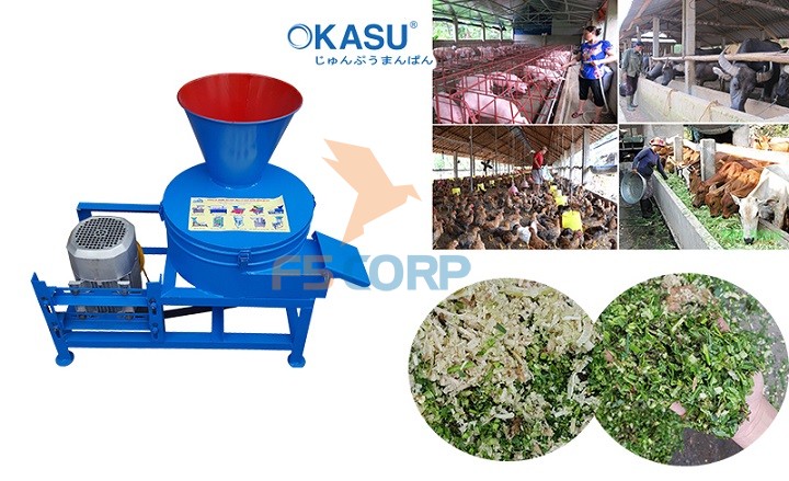 Máy băm chuối Okasu cải tiến có 4 bánh xe