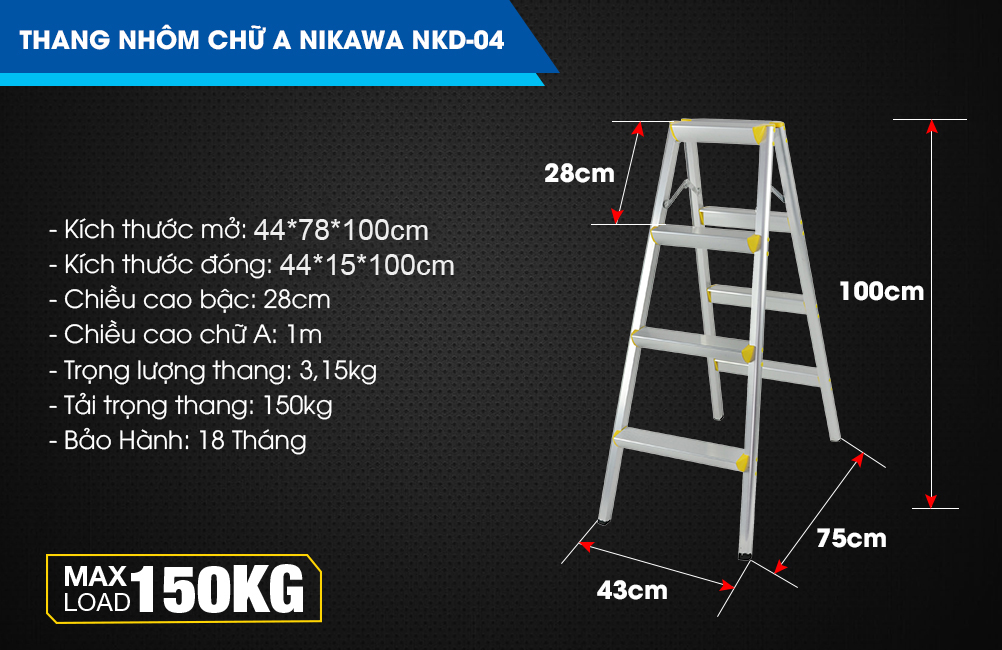 Thang nhôm gấp chữ A Nikawa  NKD-06