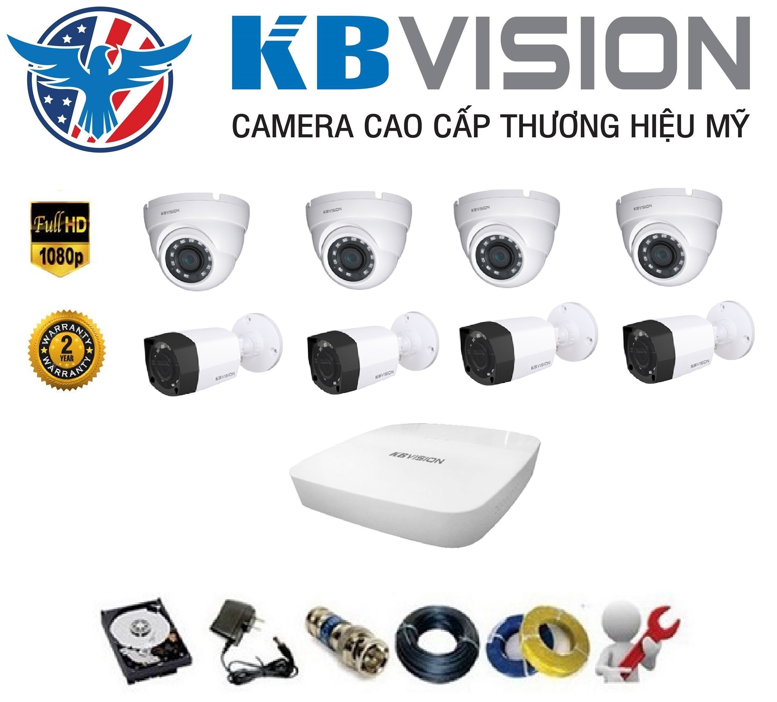 Trọn Bộ 8 Camera Kbvision HD Kèm Đầu Ghi