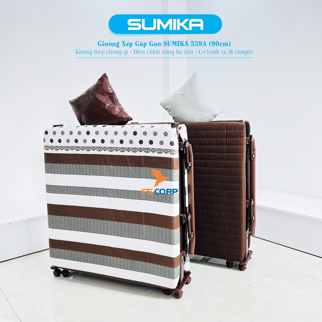Giường nệm xếp gọn đa năng kiểu dáng Hàn Quốc SUMIKA 339A, rộng 90cm