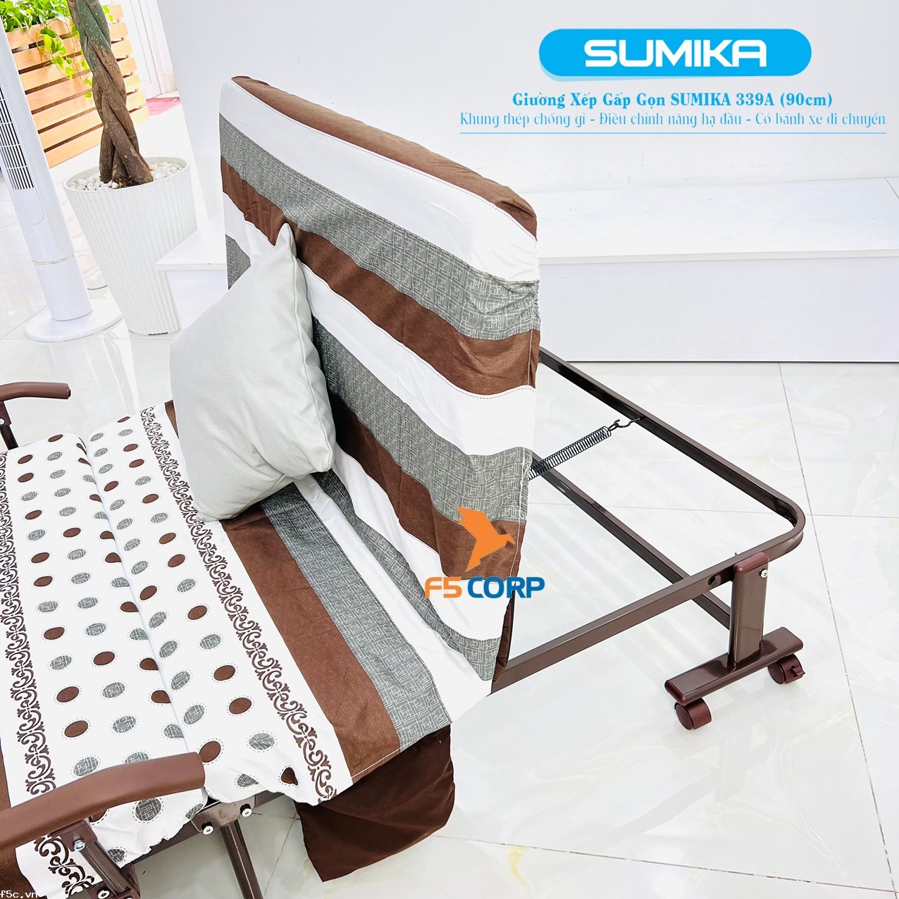 Giường nệm xếp gọn đa năng kiểu dáng Hàn Quốc SUMIKA 339A, rộng 90cm