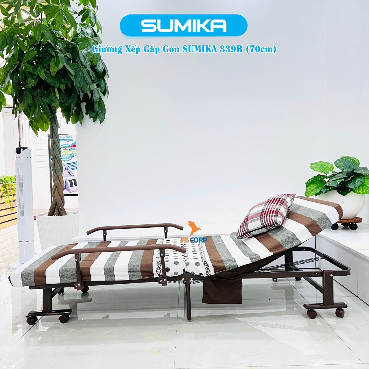 Giường nệm xếp gọn đa năng kiểu dáng Hàn Quốc SUMIKA 339B, rộng 70cm