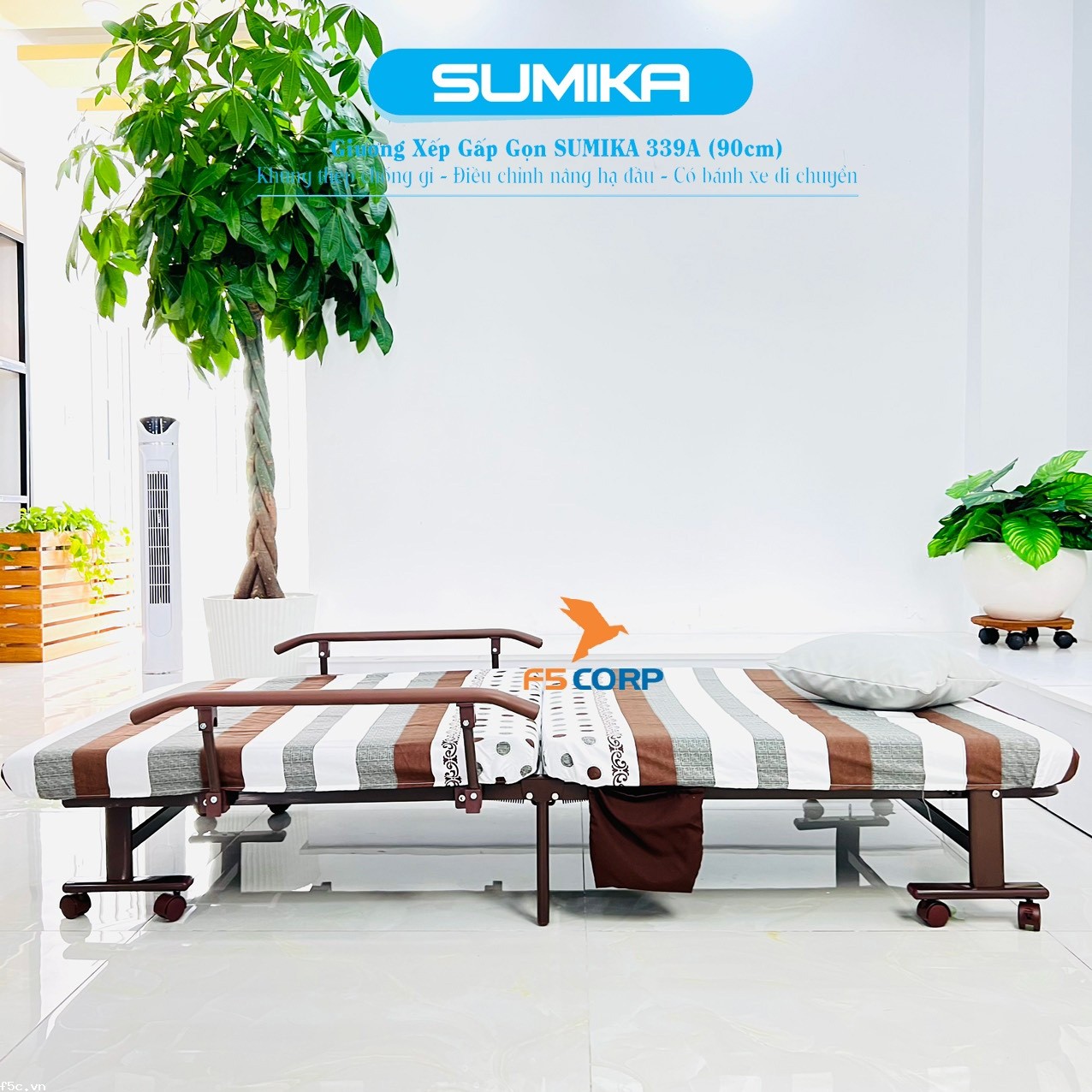 Giường nệm xếp gọn đa năng kiểu dáng Hàn Quốc SUMIKA 339A, rộng 90cm