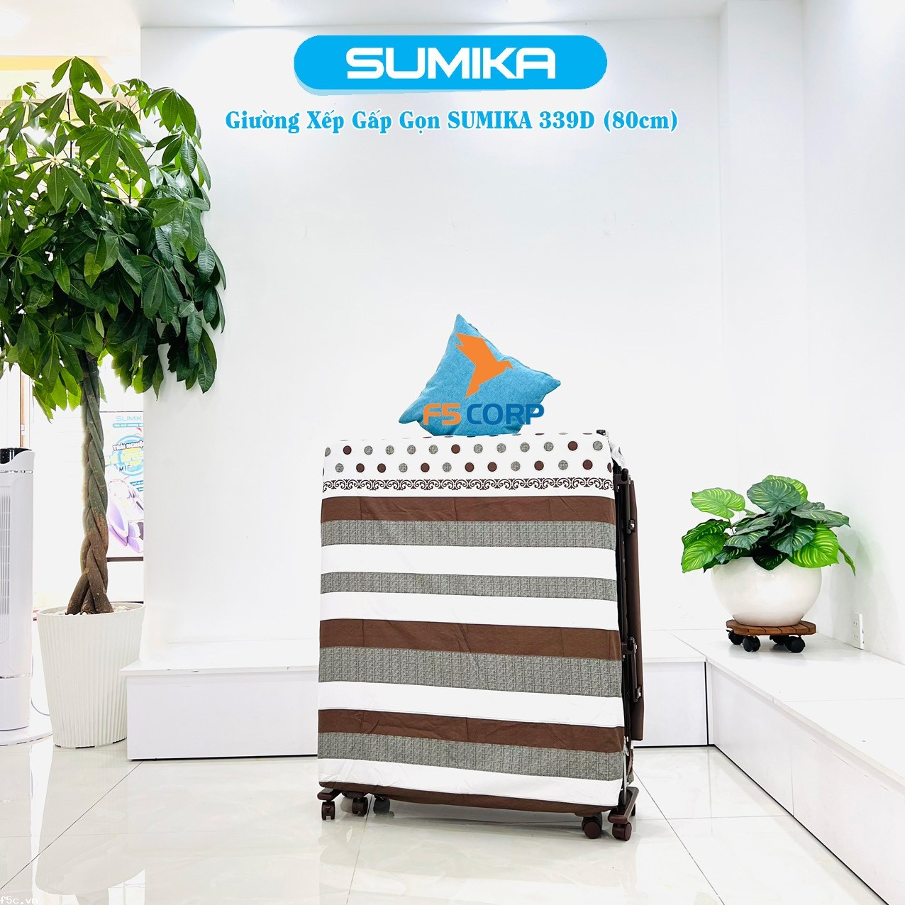 Giường nệm xếp gọn đa năng kiểu dáng Hàn Quốc SUMIKA 339D, rộng 80cm