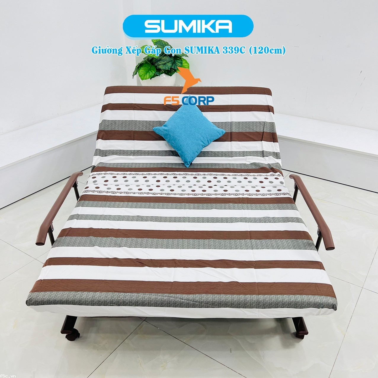 Giường nệm xếp gọn đa năng kiểu dáng Hàn Quốc SUMIKA 339C, rộng 120cm