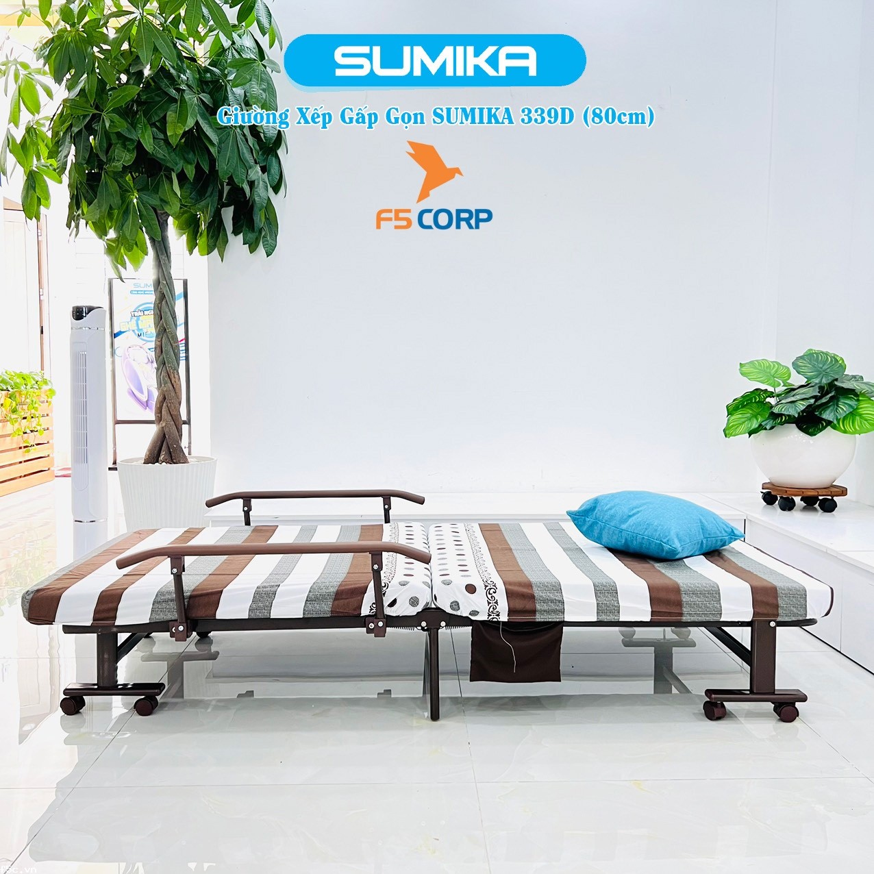 Giường nệm xếp gọn đa năng kiểu dáng Hàn Quốc SUMIKA 339D, rộng 80cm