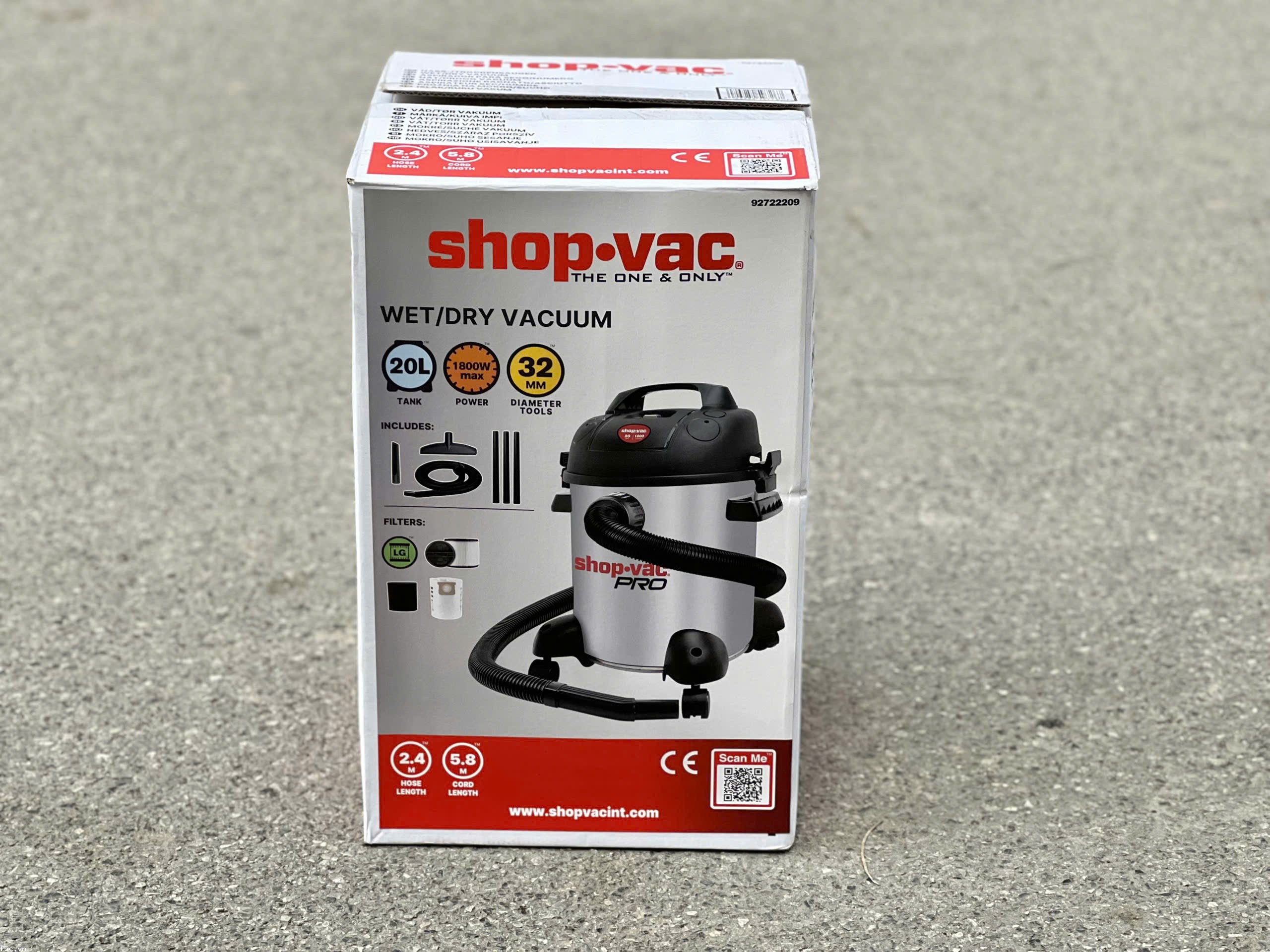 Máy hút bụi 3in1 khô/ướt/thổi ShopVac 92722209 - Dung tích 20L 1800W, inox không rỉ