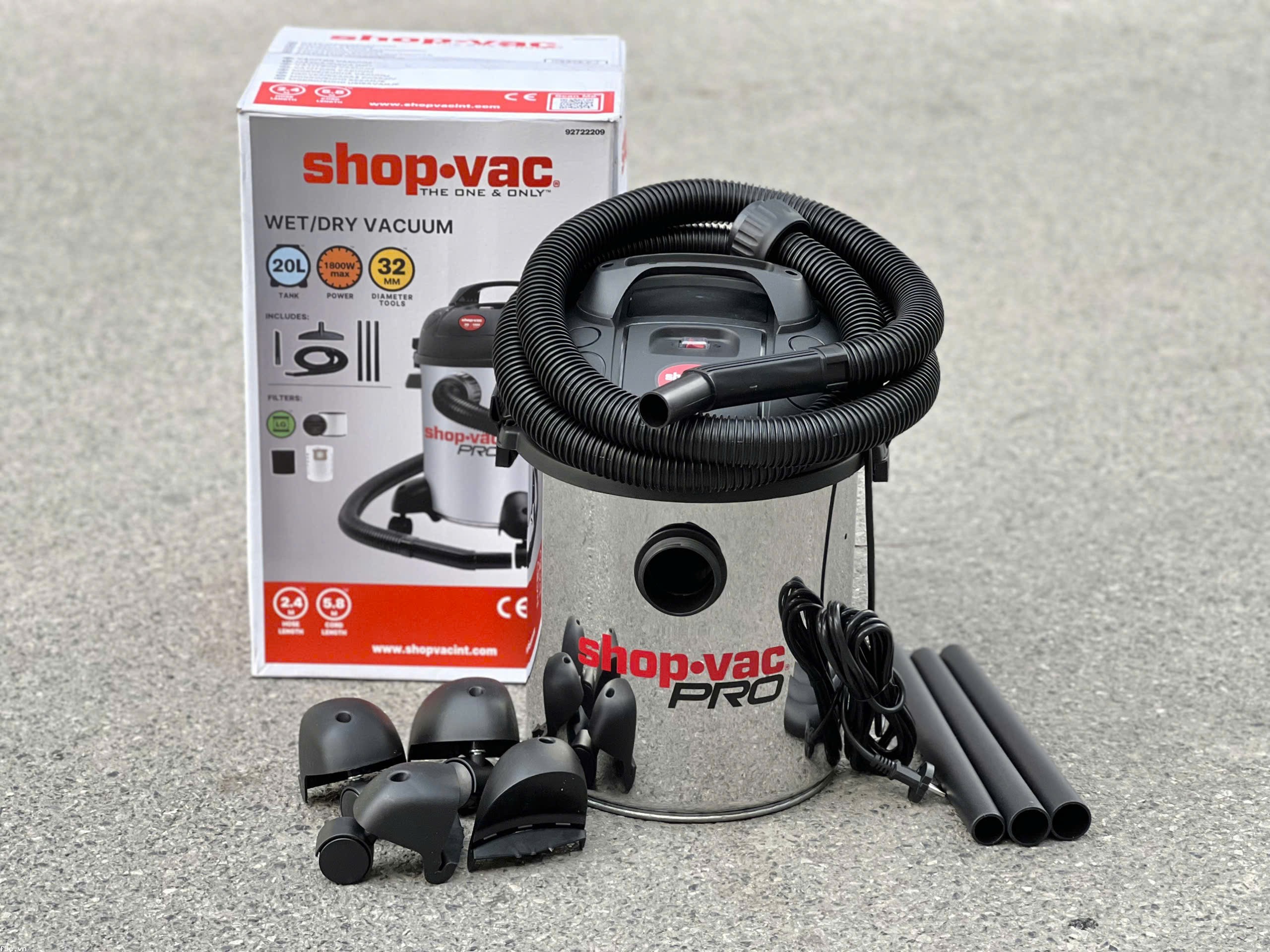 Máy hút bụi 3in1 khô/ướt/thổi ShopVac 92722209 - Dung tích 20L 1800W, inox không rỉ