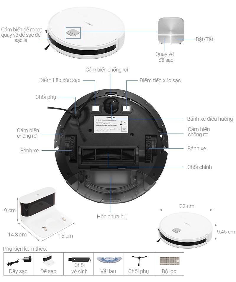 Robot hút bụi lau nhà Hitachi RV-X15N 