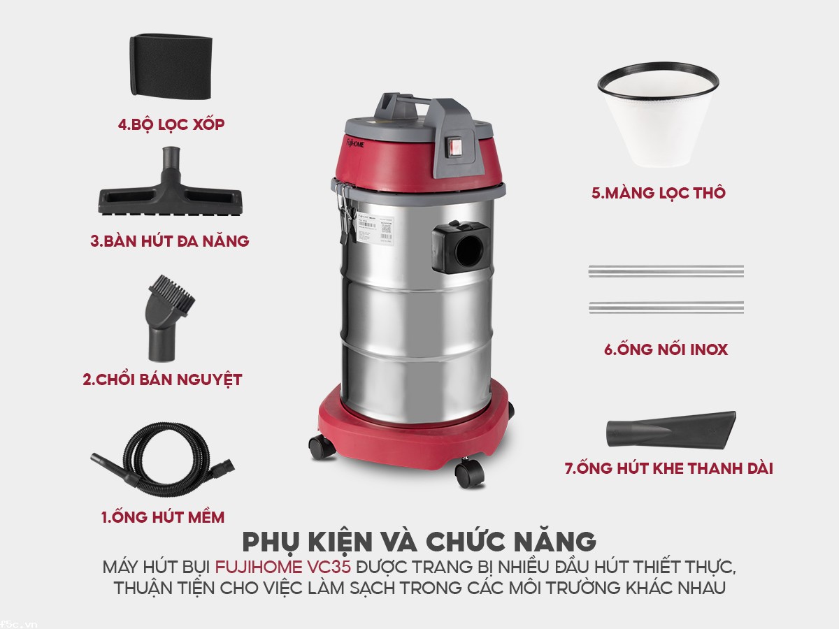 Máy hút bụi công nghiệp khô/ướt Fujihome VC35 