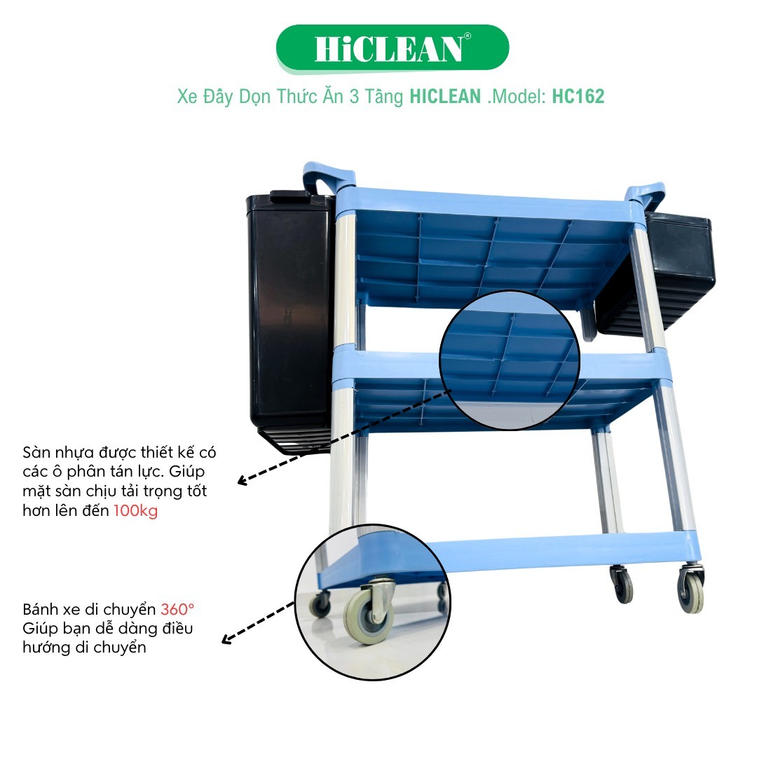 Xe Đẩy Vệ Sinh 3 Tầng HC162 (Có 2 Xô) 