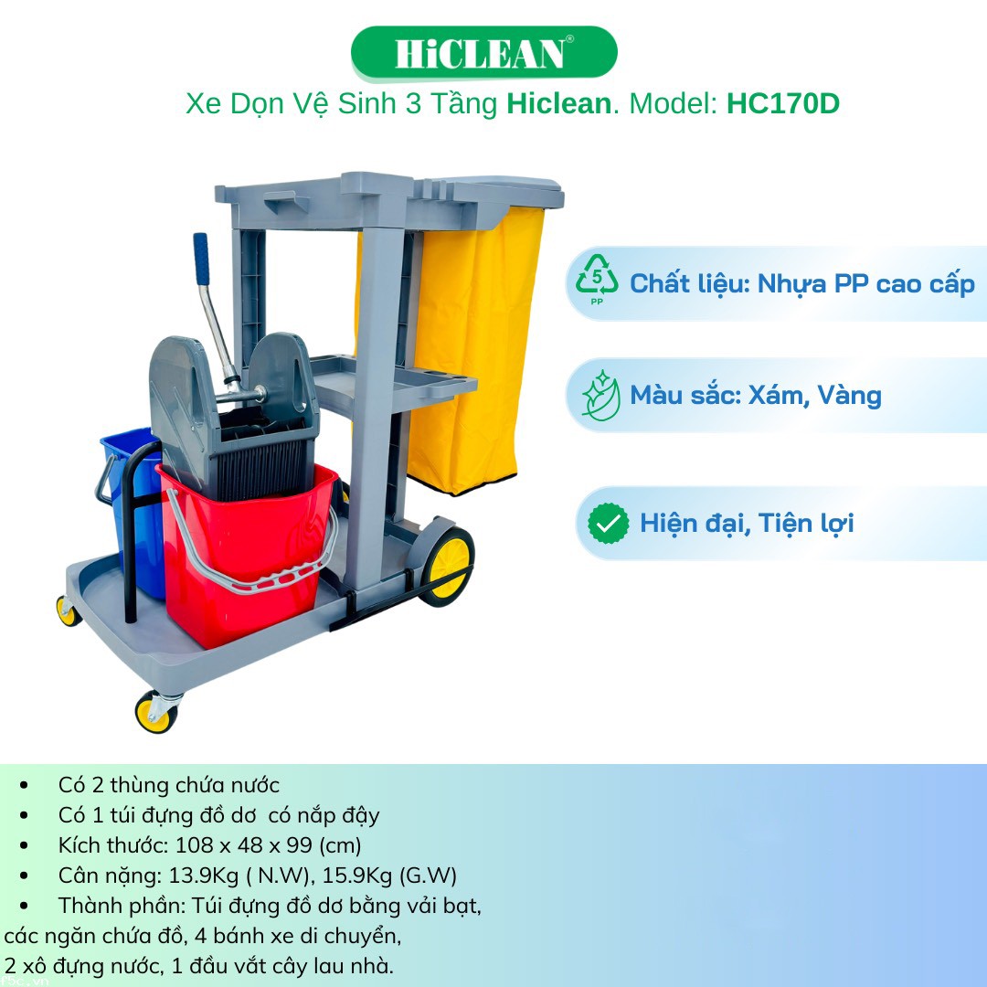 Xe Đẩy Dọn Phòng Hiclean HC170D 
