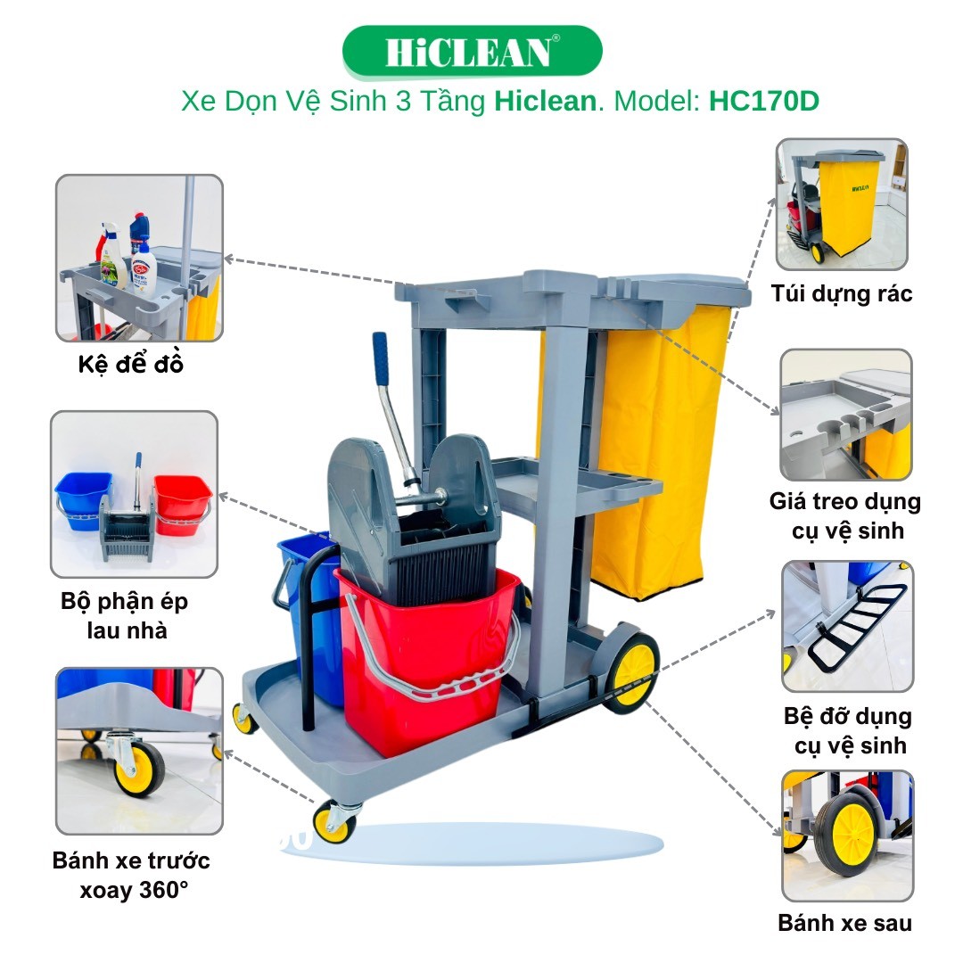 Xe Đẩy Dọn Phòng Hiclean HC170D 