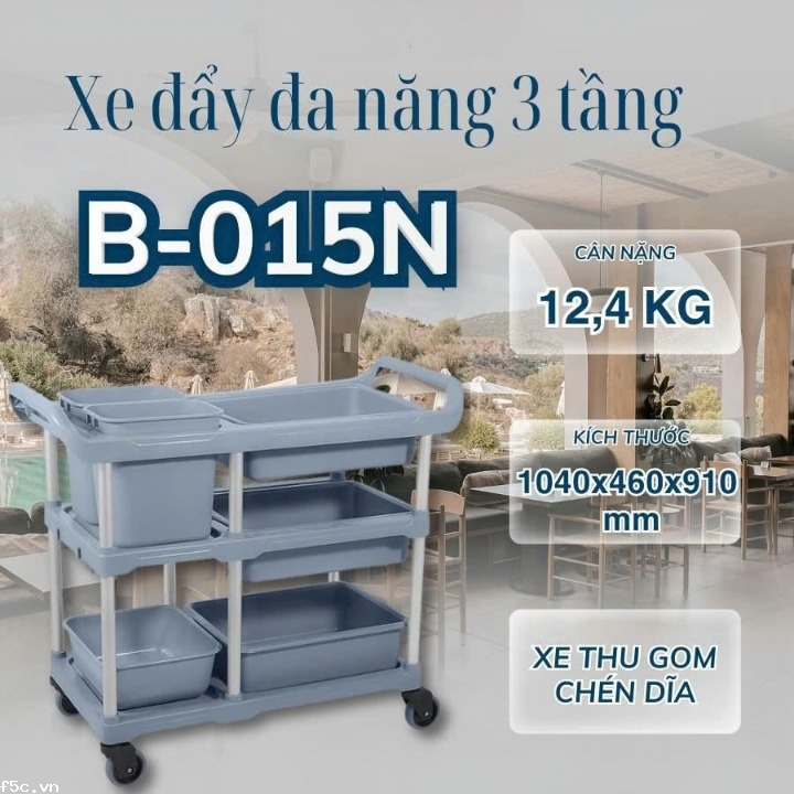 Xe đẩy phục vụ nhà hàng quán ăn 3 tầng Model: B-015N 