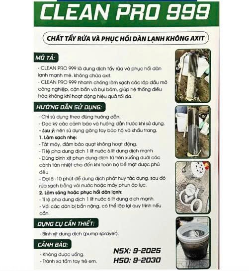 CLEAN PRO 999 - Chất tẩy rửa và phục hồi dàn lạnh không Axit
